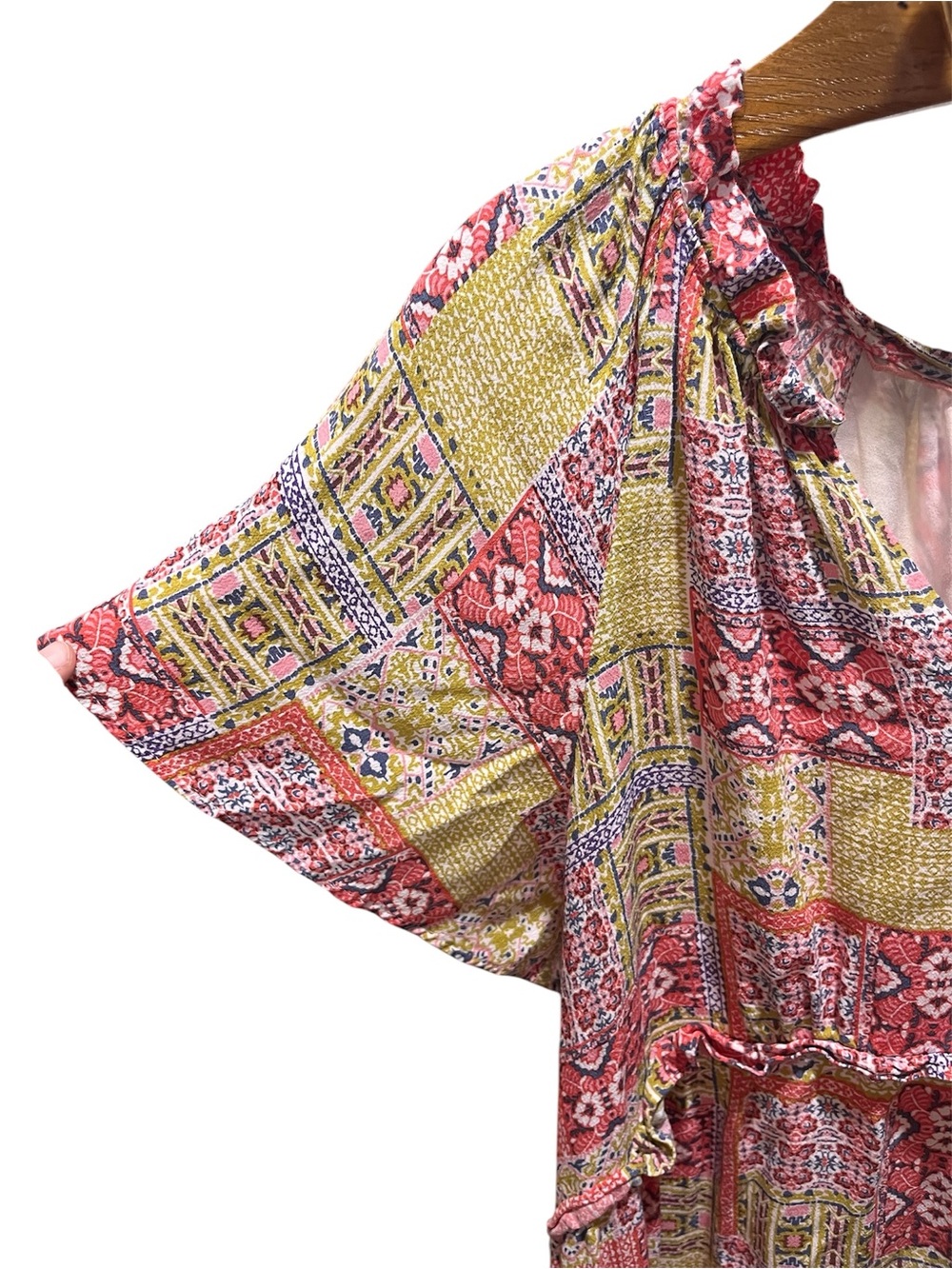 Anthropologie Robin Tiered Mini Dress Pink & Yellow Patchwork XLP - Picture 6 of 12
